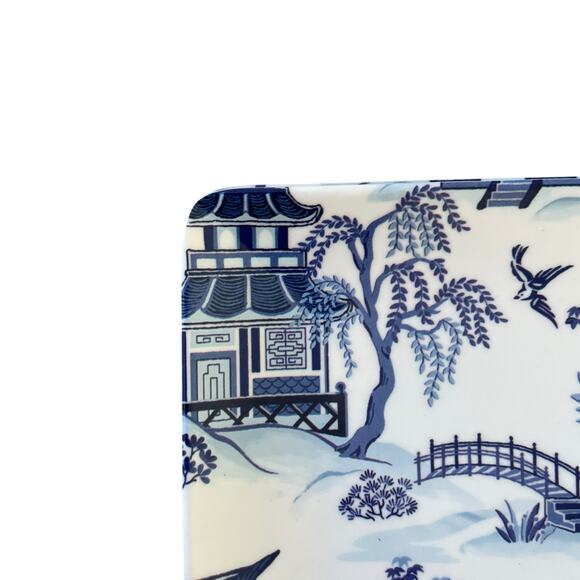 Shabby Chic Melamine Chinoiserie Appetizer Plates White & Blue Willow Set 4 New - Picture 12 of 12